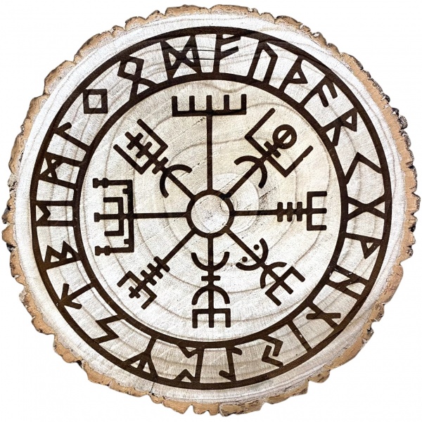 Runic Compass - Wooden Altar Slice