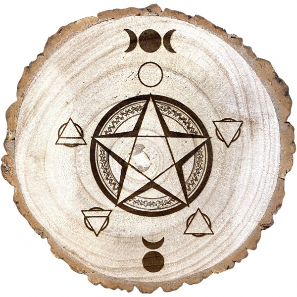 Elemental Pentagram - Wooden Altar Slice
